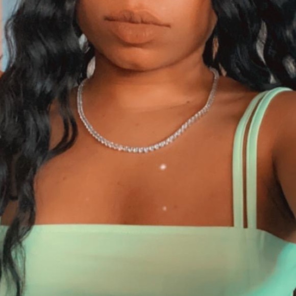 18k white gold plated round cubic zirconia tennis necklace for men and women - Picture 6 of 7